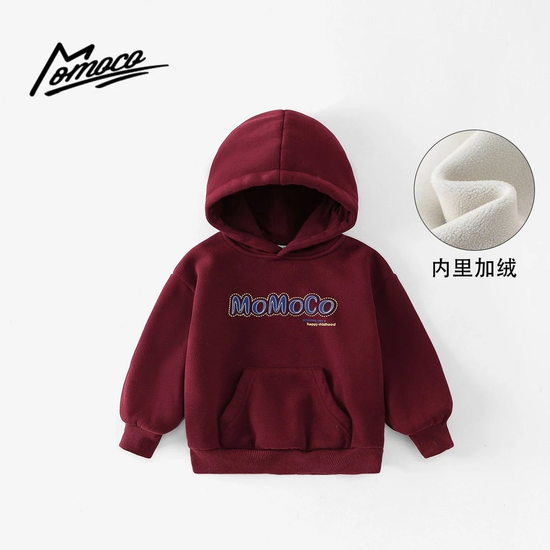 MOMOCO冬季男童百搭潮流时尚百搭加绒连帽卫衣77430232082