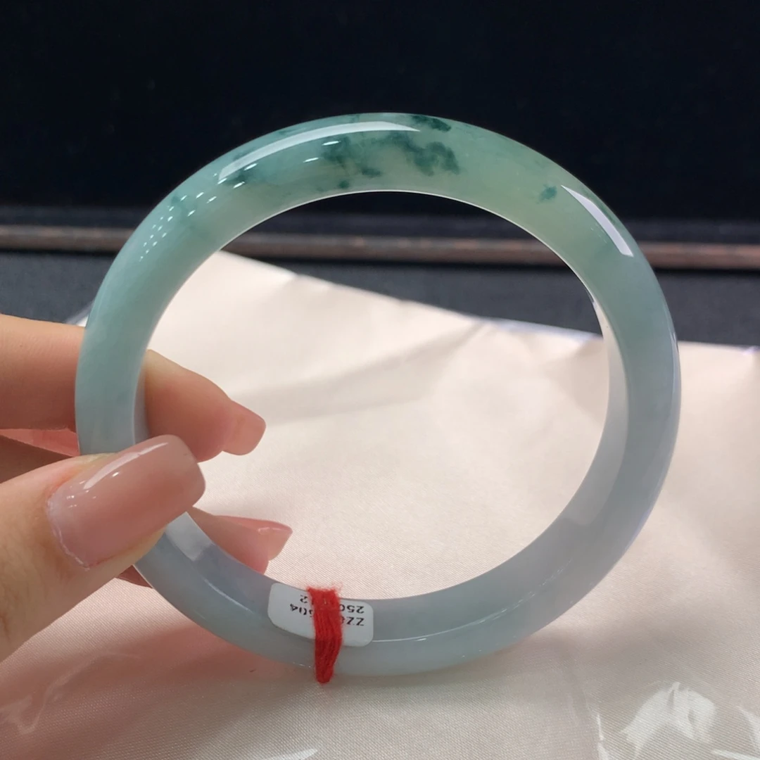 翡翠未镶嵌手镯缅甸A货翡翠 冰飘蓝花62 63