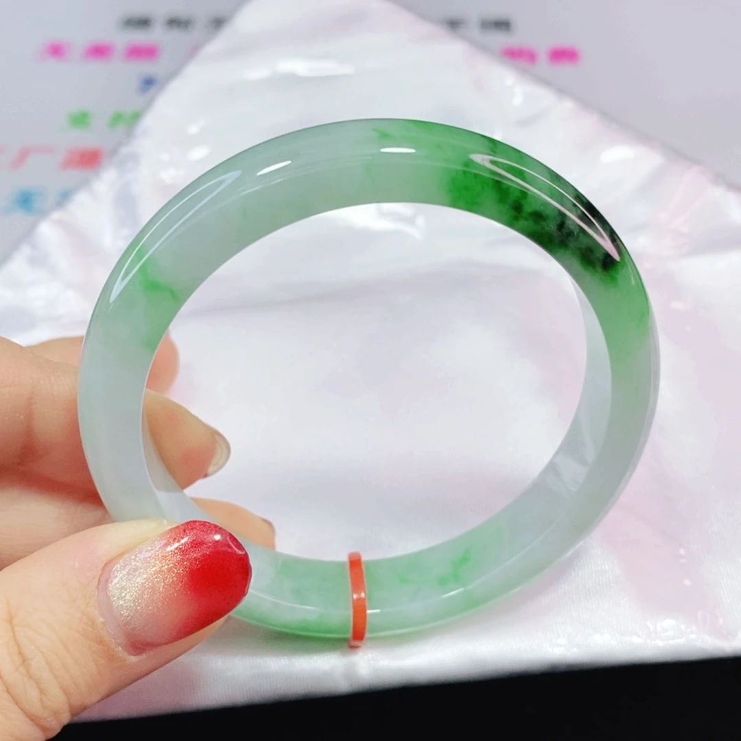 未镶嵌手镯翡翠55圈冰润辣绿花