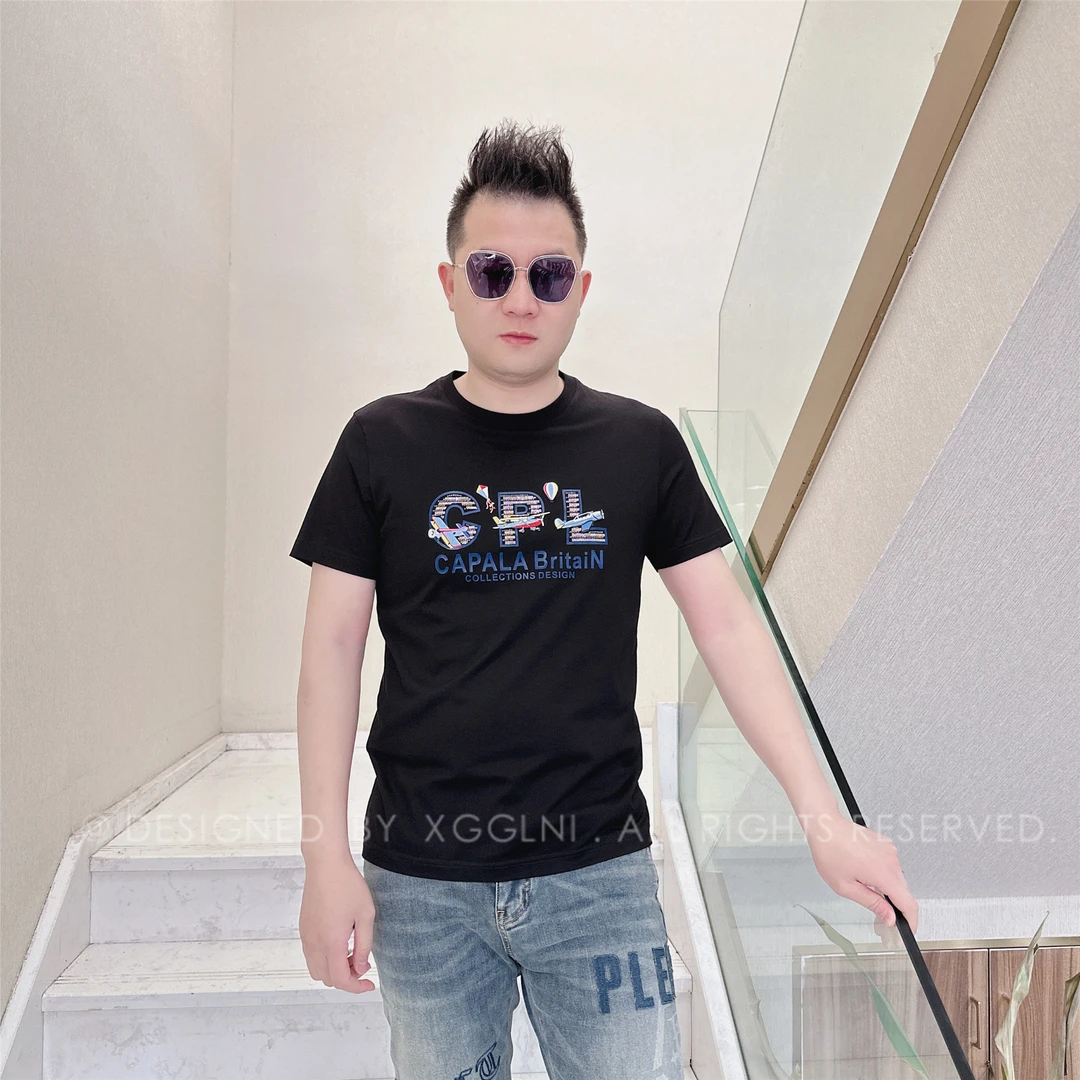夏季款CPL字母中间气球飞机男士品质高端轻奢洋气时尚潮牌短袖t恤