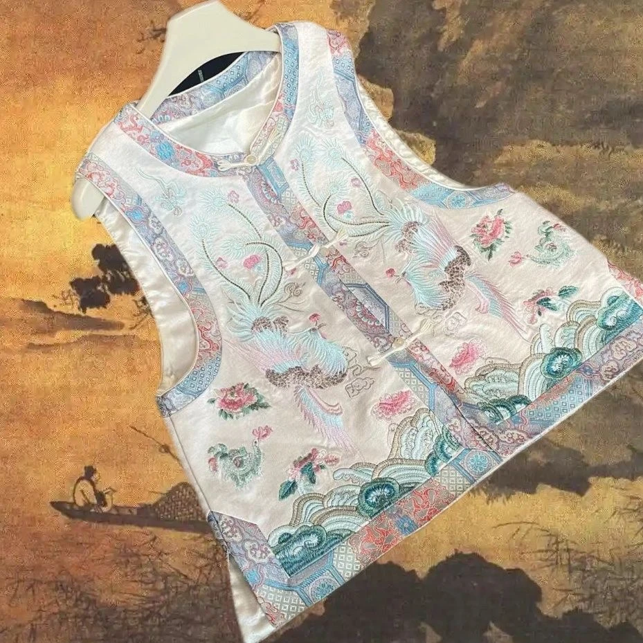 一枕相思】刺绣格格服盘扣马甲坎肩时尚中式复古复古马夹优雅