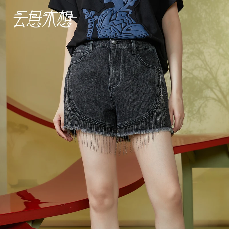 Ysimo-X云思木想 千萧流云牛仔短裤 定制龙头扣流苏百搭裤子11774