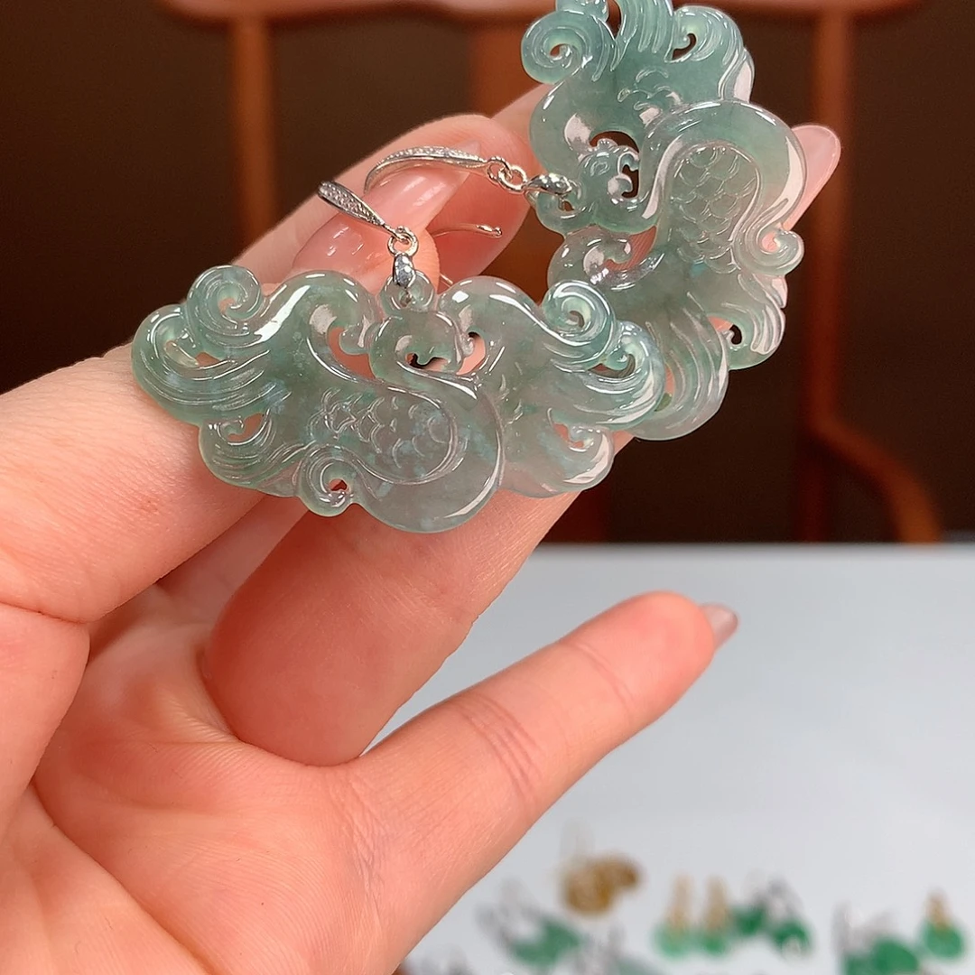翡翠银S925镶嵌耳饰