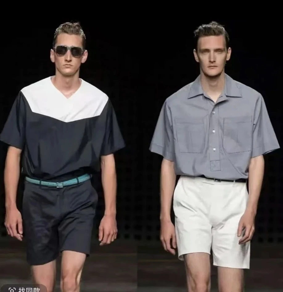 H2025高级感设计设款镂空翻领短袖衬衫男女同款休闲夏季宽松衬衣