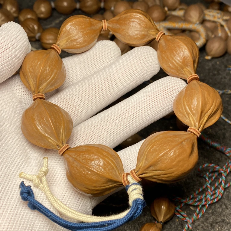 橄榄核铁核原皮四花手串大尺寸素串扁四花