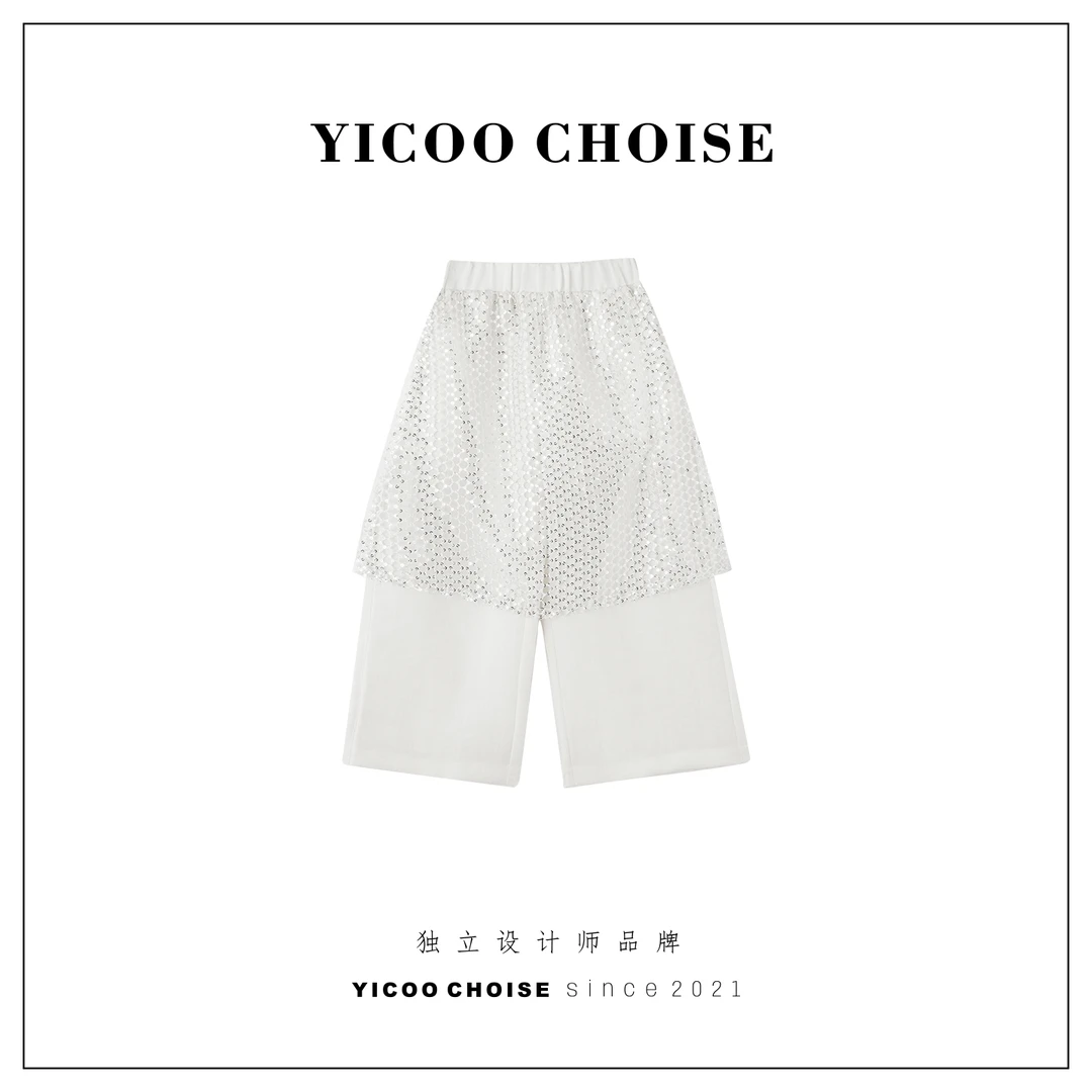 （在仓）YICOO【一帘幽梦】 设计师水晶珠片棉麻裤YC252085女童百搭