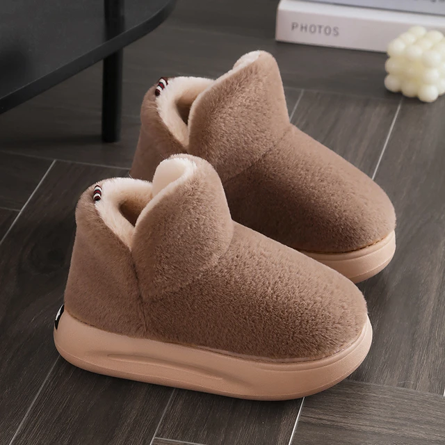 踩屎感保暖棉拖鞋包跟毛毛加绒高帮棉鞋女家居带后跟厚底毛拖鞋