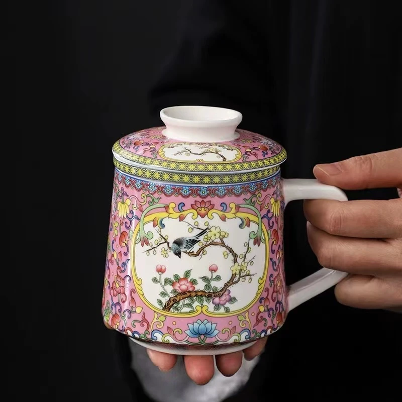 【中国邮政专属链接】珐琅彩茶具泡茶马克杯（粉）5664