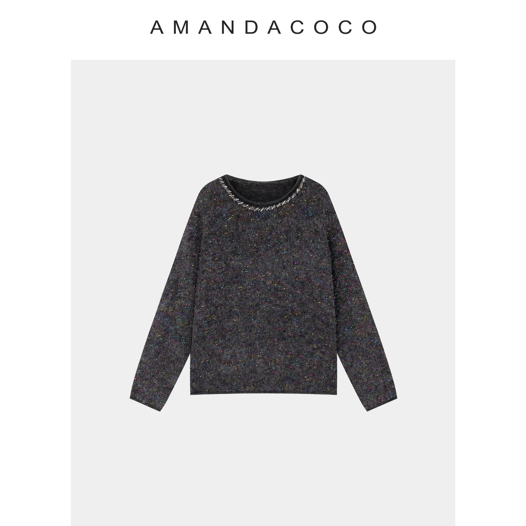 精致氛围～25秋冬设计感串珠闪闪亮片显瘦软糯长袖毛衣