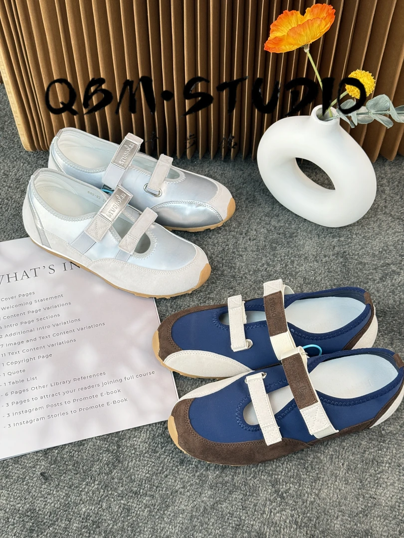 2025夏季拼色玛丽珍鞋女镂空魔术贴芭蕾德训鞋运动浅口休闲鞋女