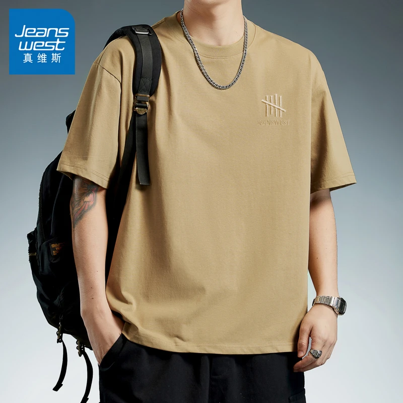 Jeanswest/真维斯2025夏季新款T恤男士宽松圆领休闲百搭纯棉短袖