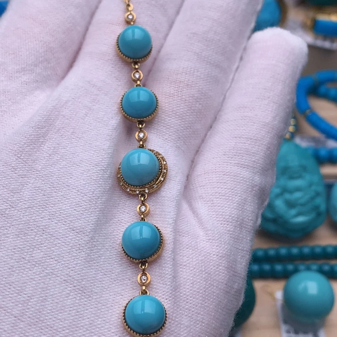 绿松石18K金镶嵌珠宝奇石