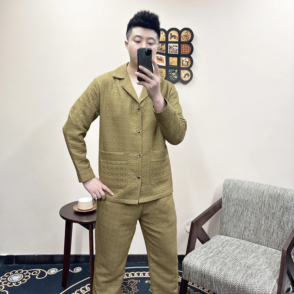 加厚长袖睡衣套装2025春季新款男士休闲薄暖可外穿家居服两件套潮