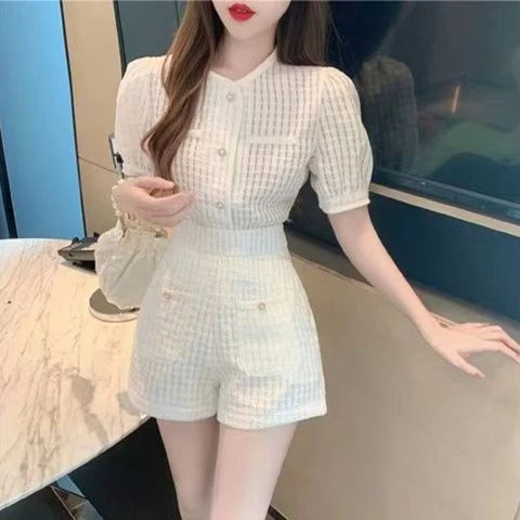 法式复古港风泡泡袖短袖衬衫女士上衣减龄漂亮小衫小众夏小香风女