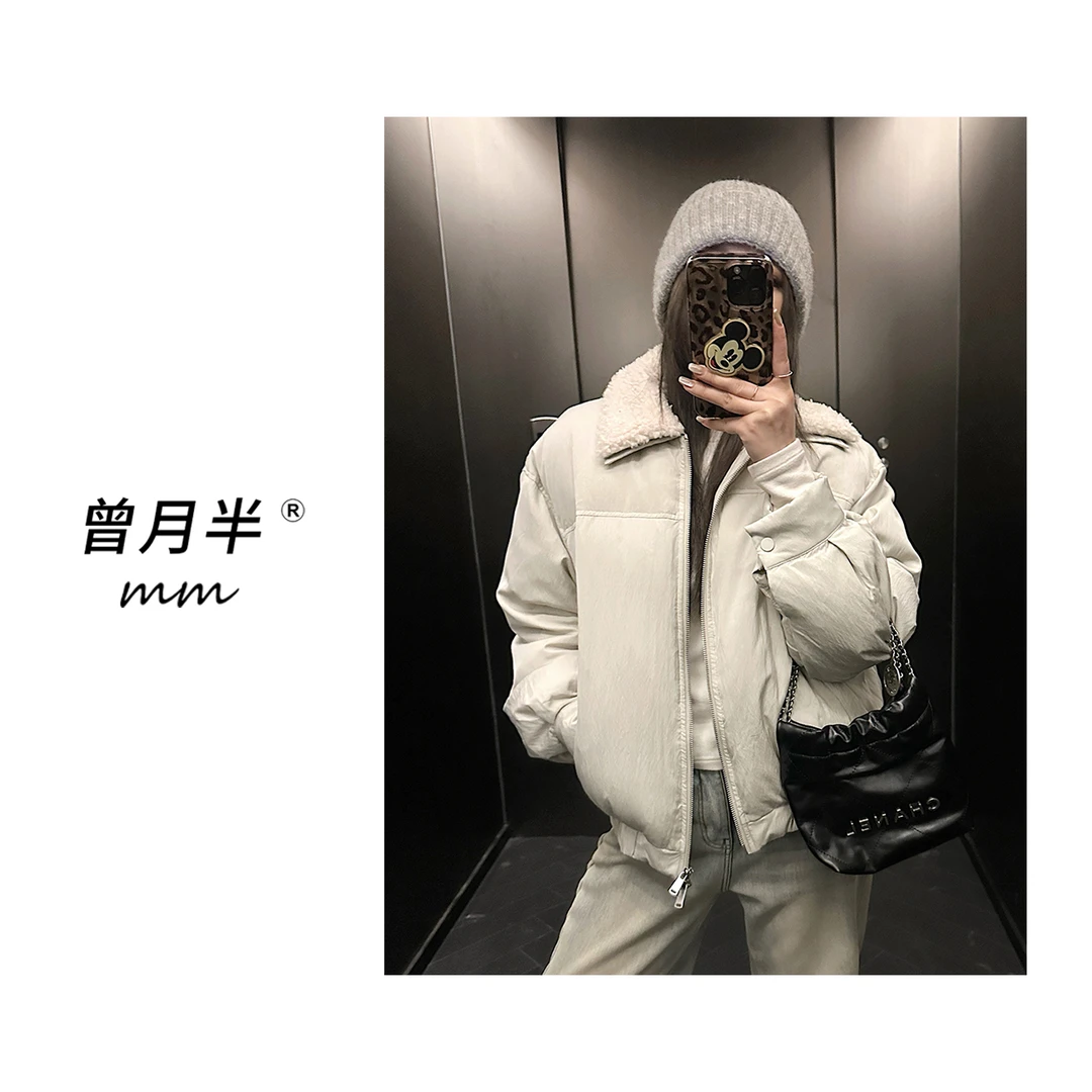 曾月半mm清仓《小羊肖恩》翻领羊羔毛90白鸭绒夹克羽绒服！ZS969