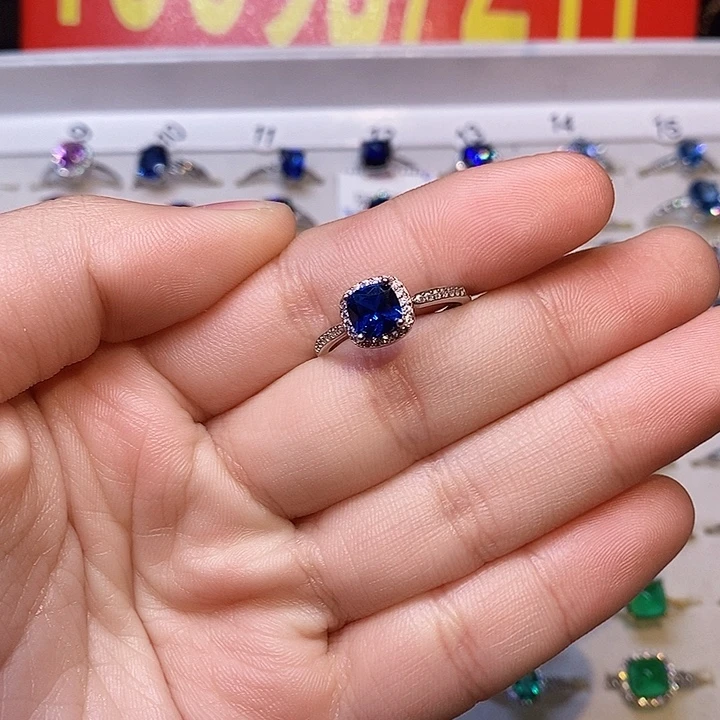 蓝宝石戒指银S925镶嵌
