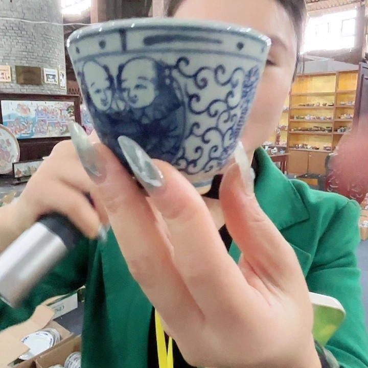 摆件陶景德镇高温陶瓷麻仓土杯子看画片