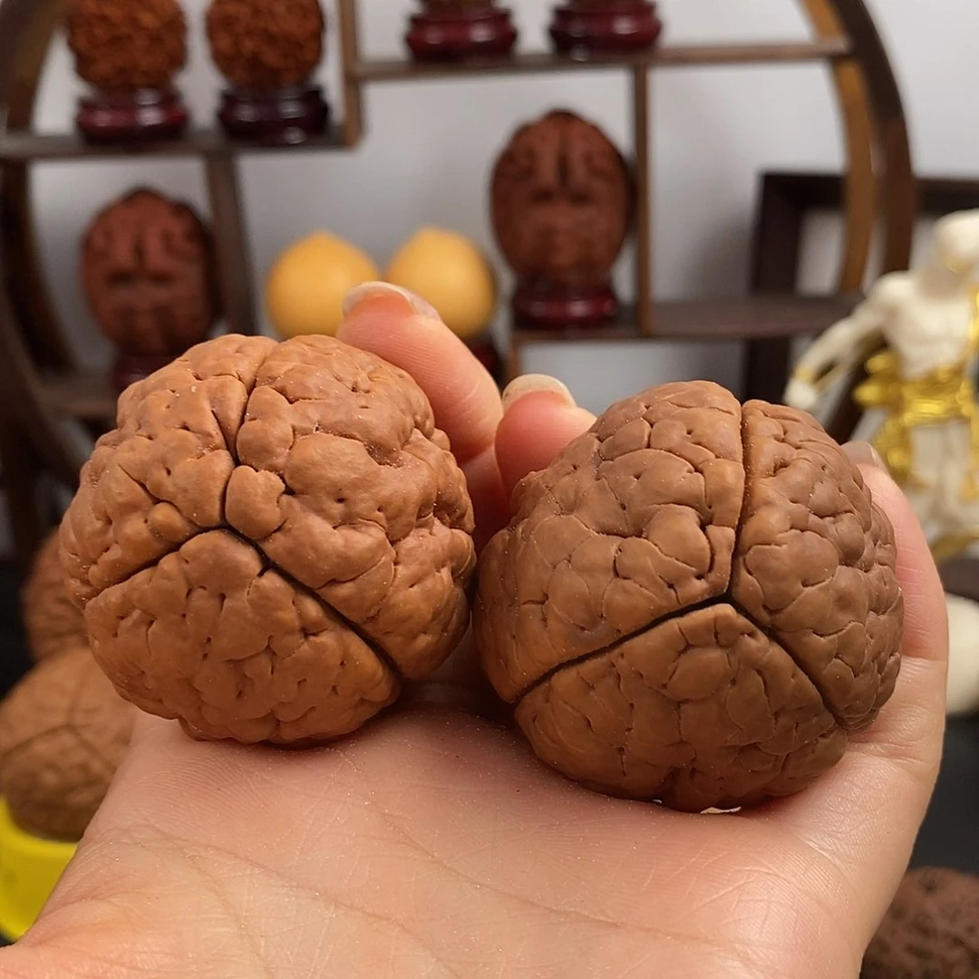 文玩核桃把件三瓣脑纹金刚微色4553