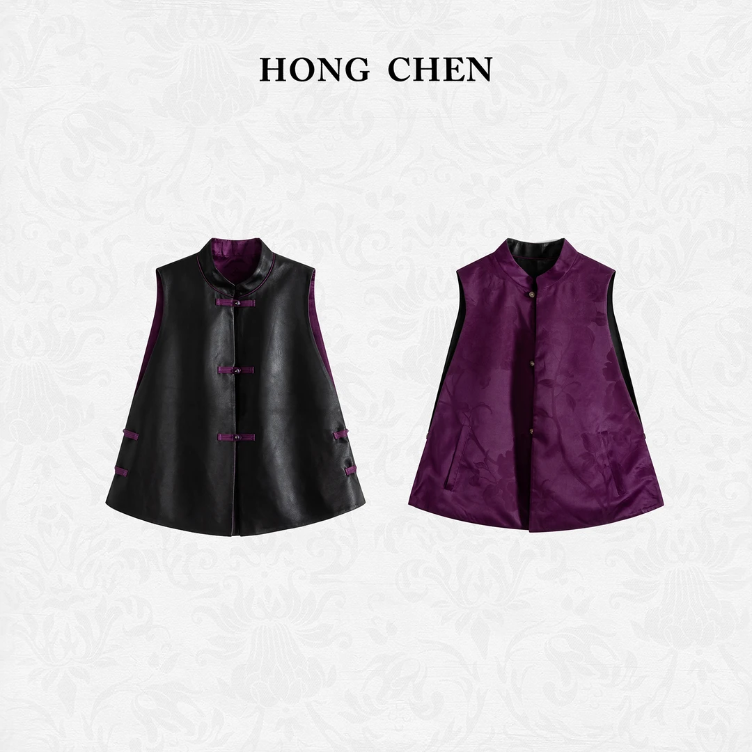 【虹辰·香云纱皮马夹】高端气质蕾丝高级感时尚优雅百搭休闲-HC1616