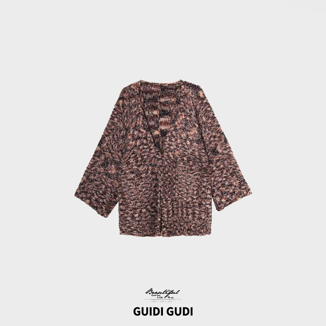 GUIDI GUDI【树叶飘落】休闲毛衣开衫外套/黄加蓝