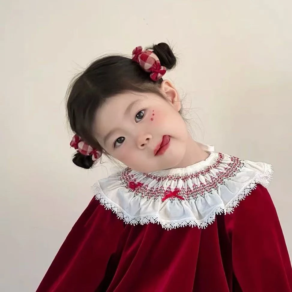 A-6206  rw 1对红色格子糖果布艺儿童充棉百搭耐用头绳      发圈