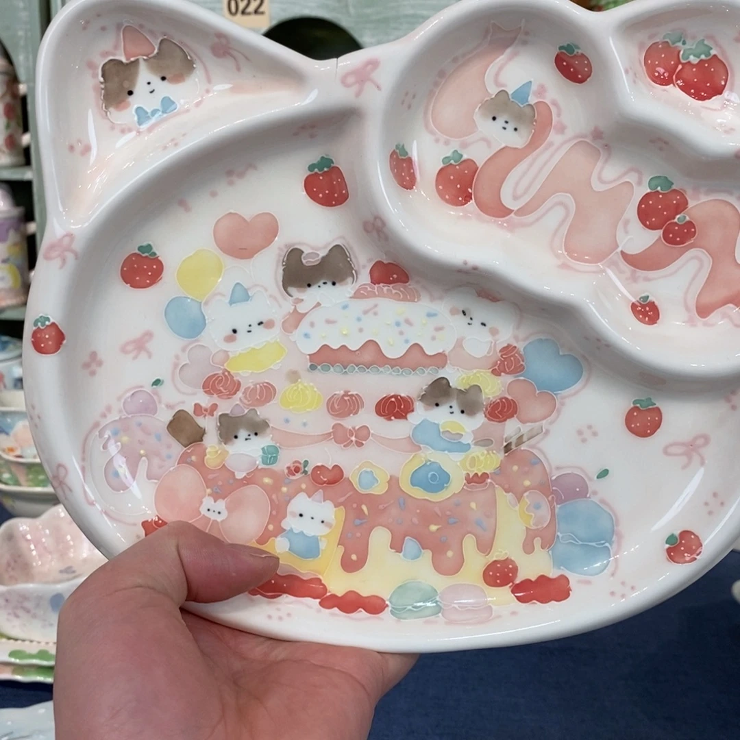 希***希瓷片小猫蛋糕盘子微瑕