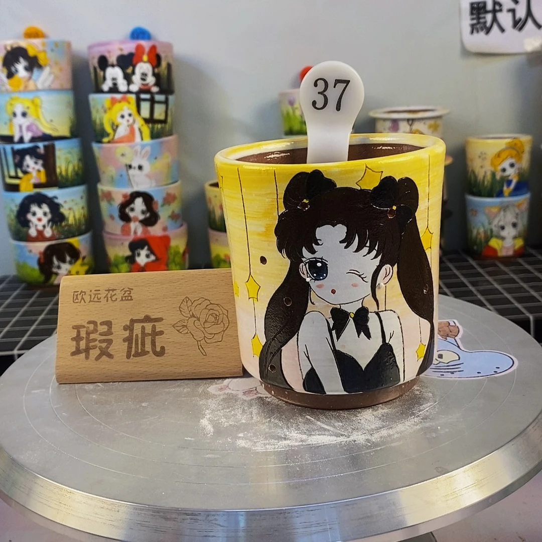 紫砂花盆红陶手绘花盆