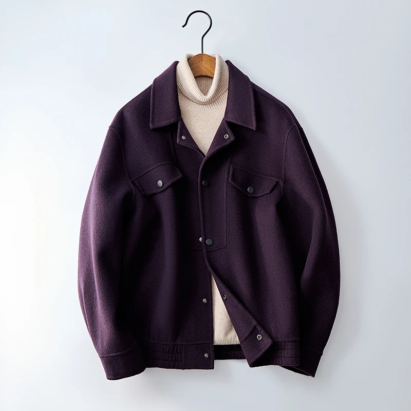 毛呢大衣纯手工缝制潮流男士短款秋冬冬季翻领气场强大高级感男装