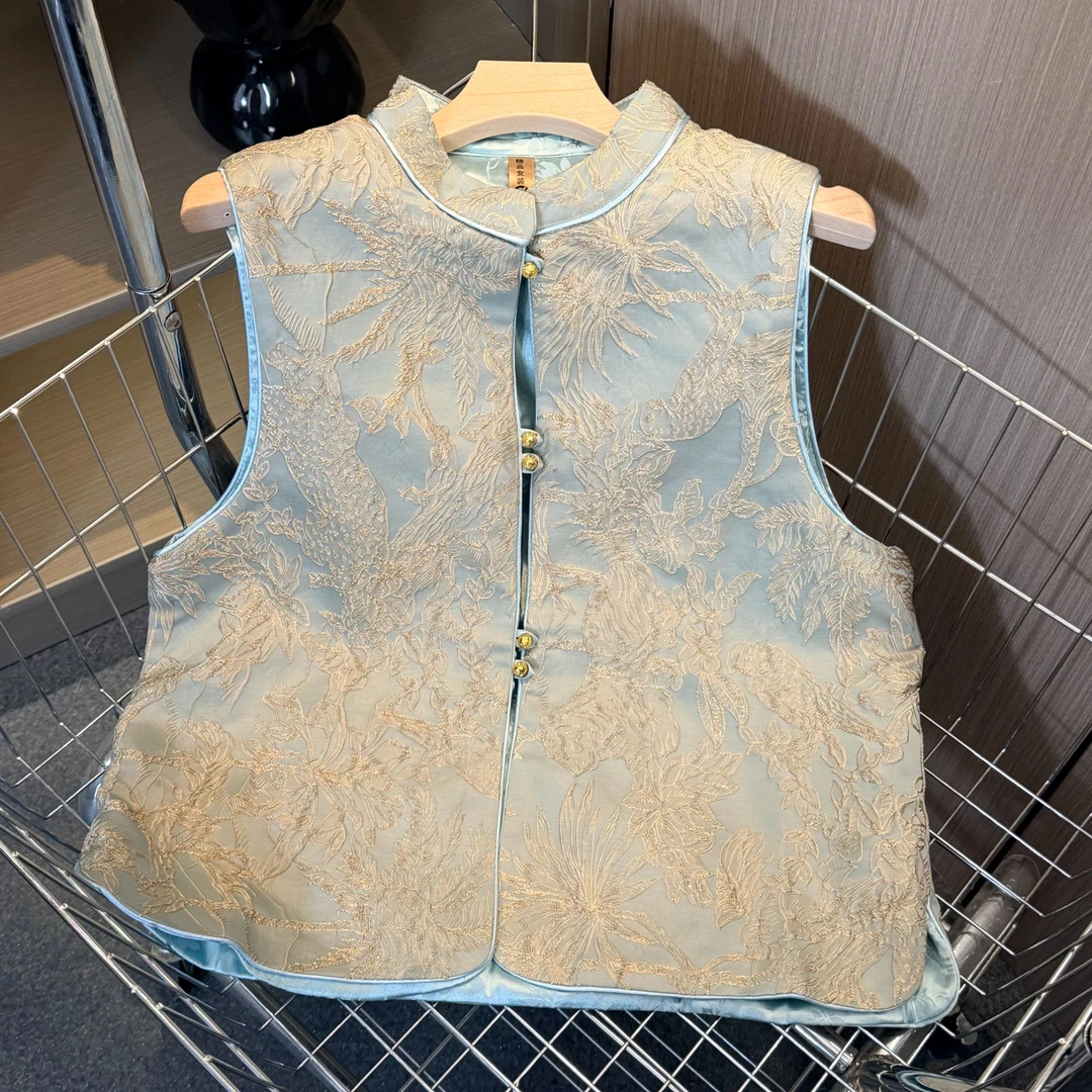 【菡禹】冬季两面穿加棉织锦提花立领复古新中式国风马甲马夹