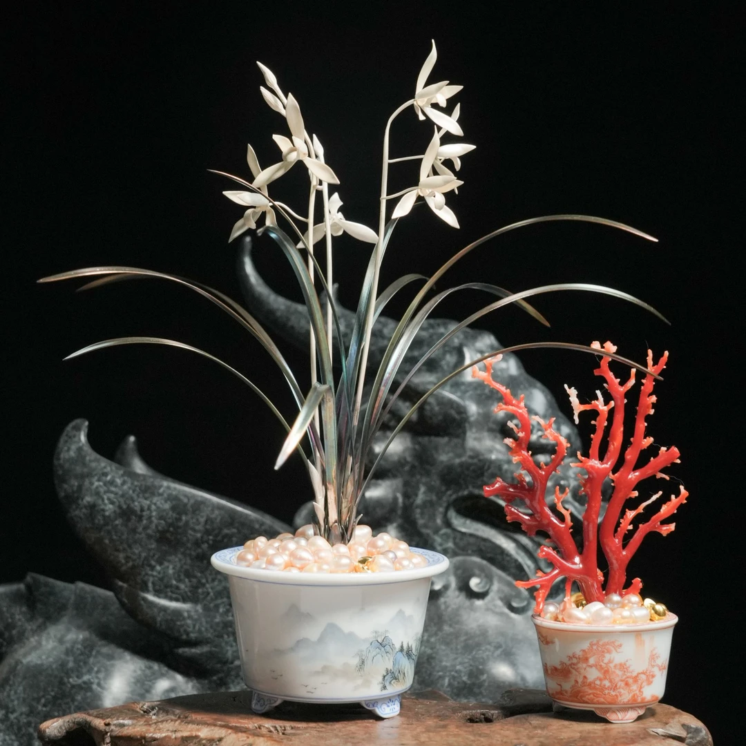 蓝大手作兰花摆件春兰大雪素礼品清供家居装饰新中式轻奢现代风格