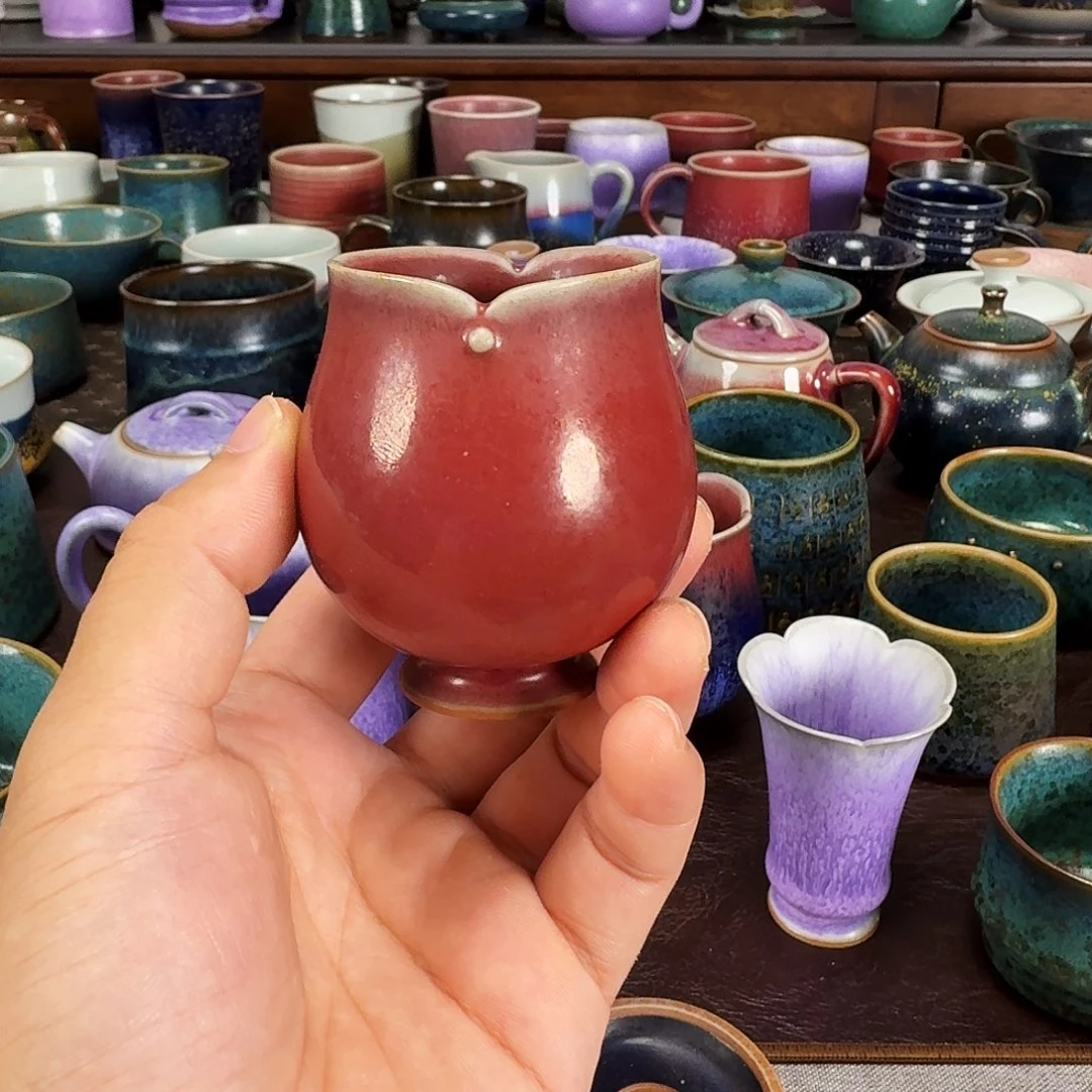 柿叶红花口高足杯