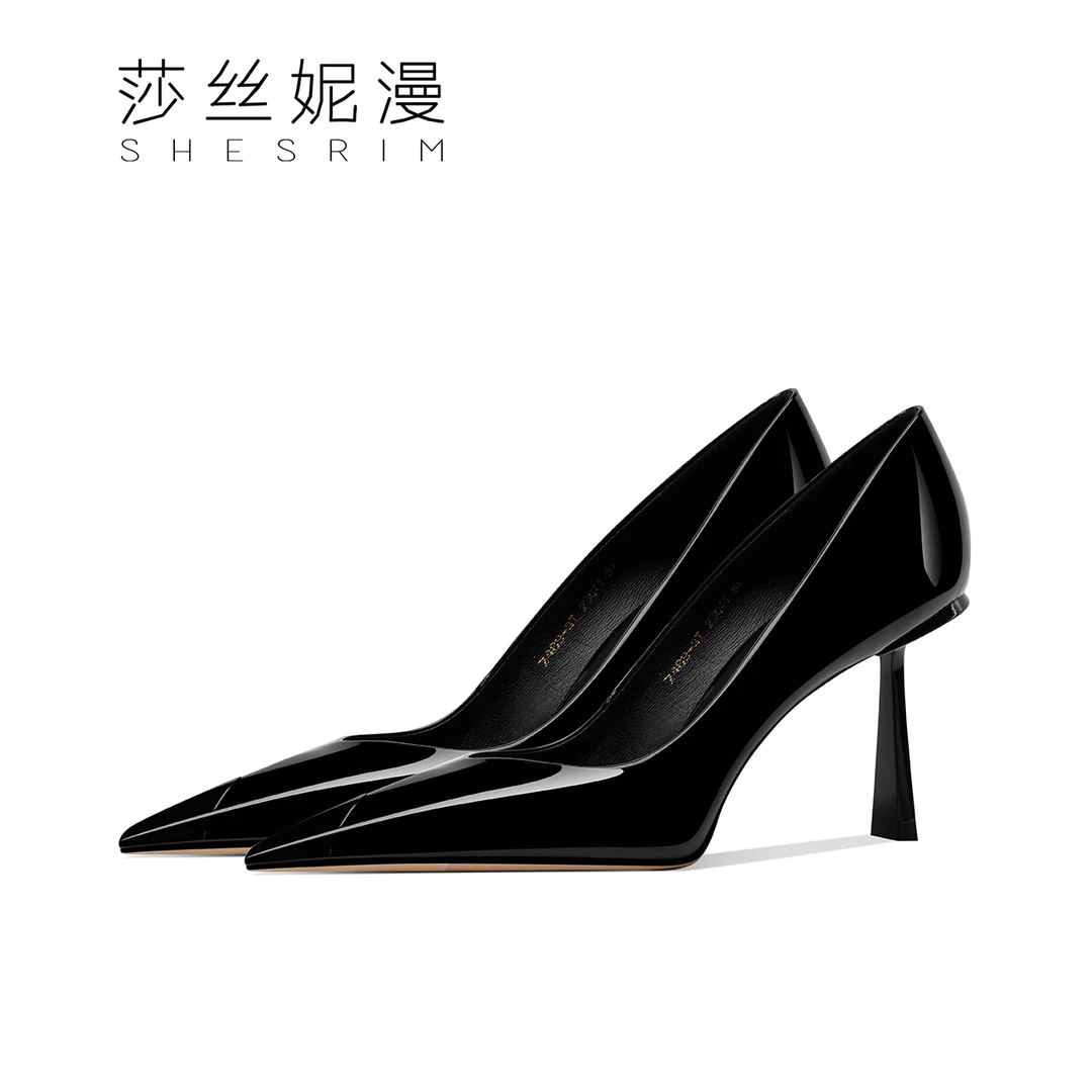 D62-【同色铁头】春新高跟鞋女气质尖头细跟女士浅口单鞋时尚黑色