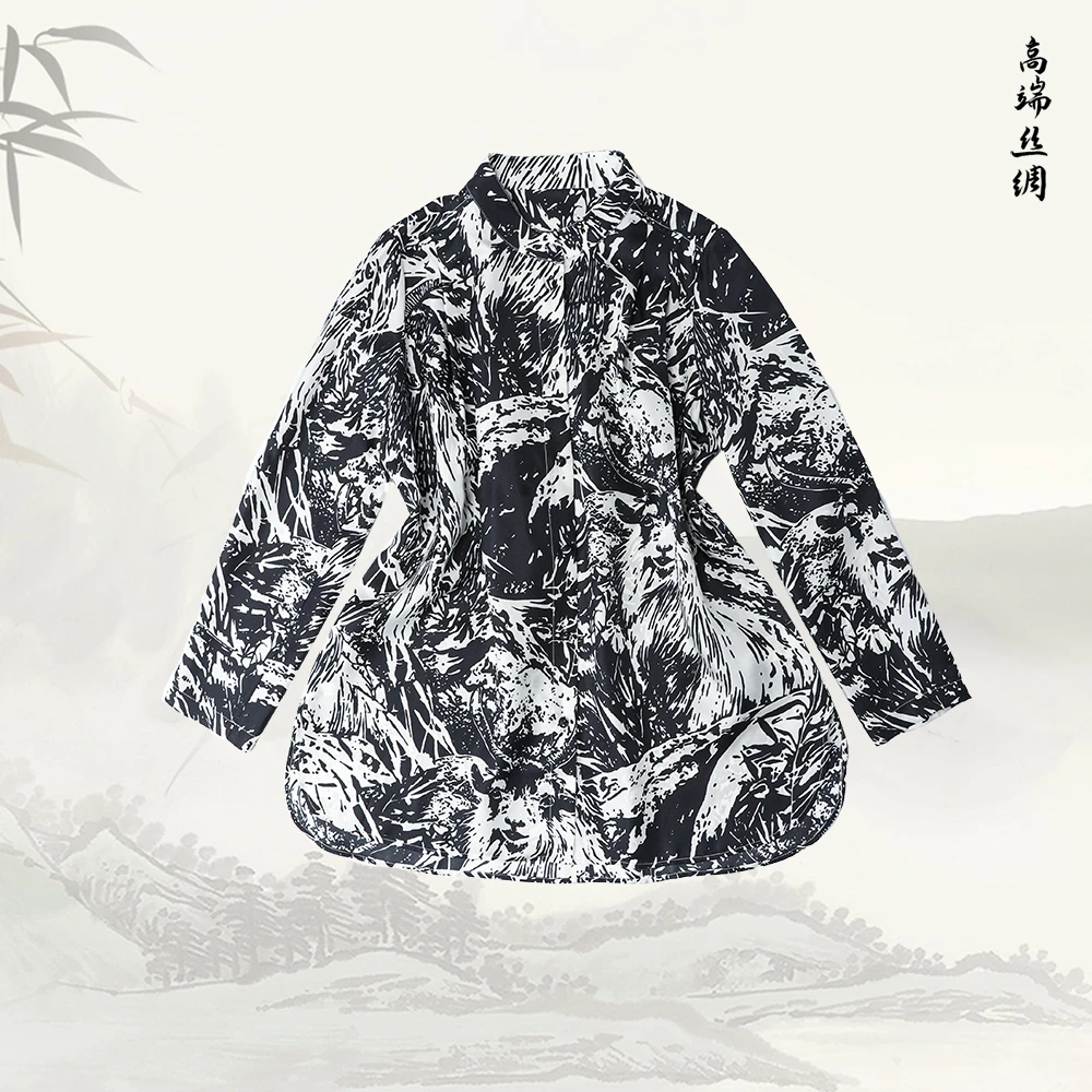 品牌新款桑蚕丝法式复古设计感印花显瘦宽松衬衫529369