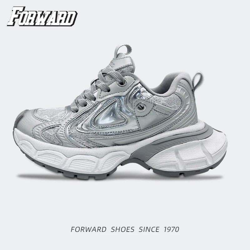 前进25年新款厚底增高老爹鞋银色潮流时尚大底潮酷运动鞋-500243
