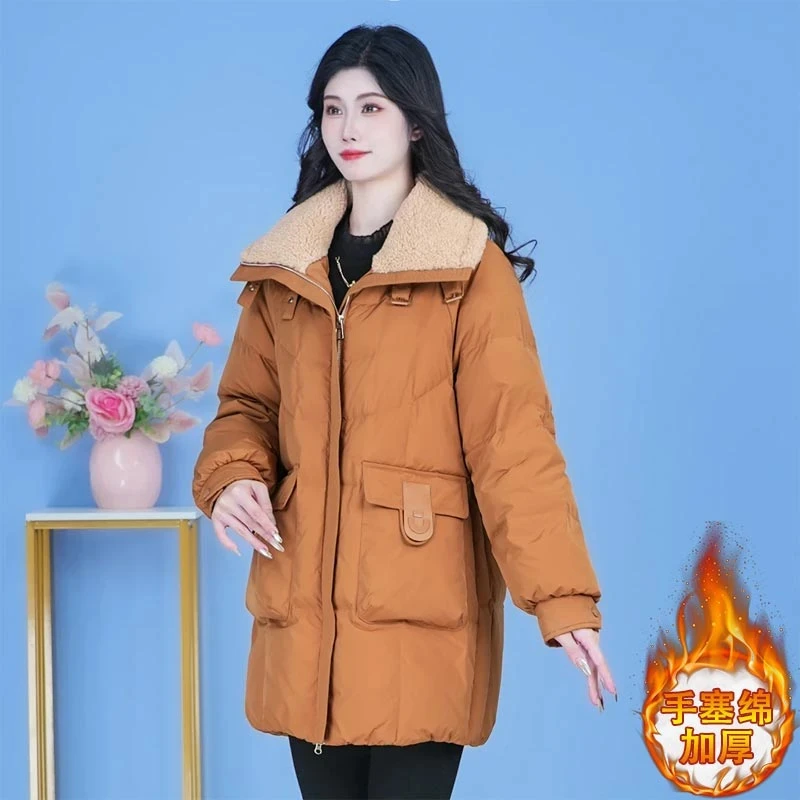 中长款时尚加厚保暖棉服女2025年秋冬新款显瘦休闲百搭高级感外套