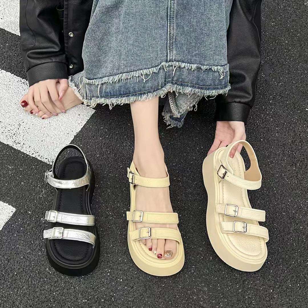 2025夏季新款厚底沙滩凉鞋时尚百搭双扣款外穿女凉鞋MM52005