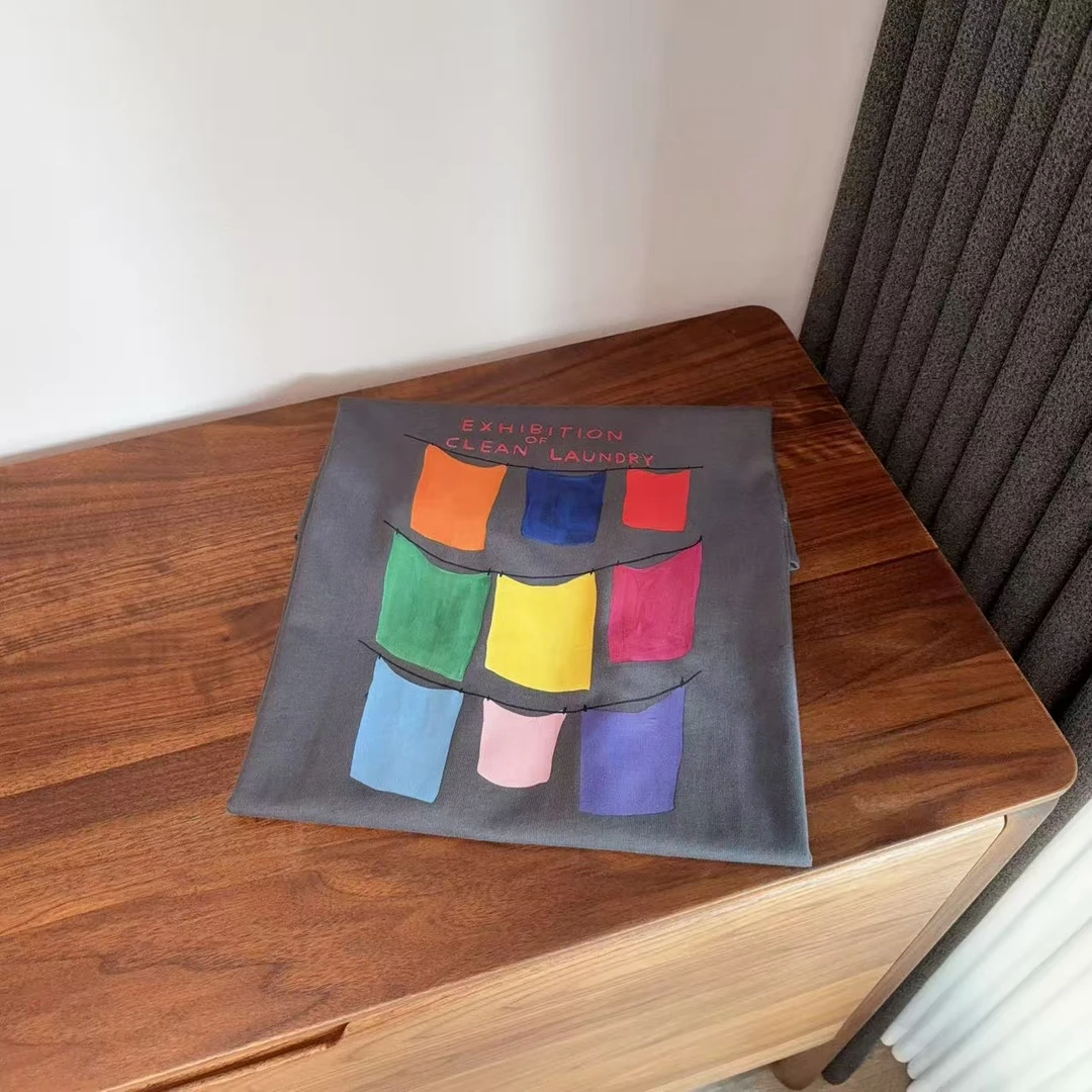 【欧货】彩色九宫格涂鸦T恤圆领百搭休闲时尚潮流短袖衫