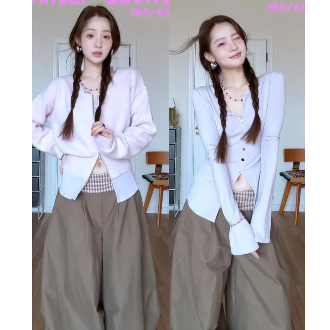 超火一整套2026春季新款时尚设计感修身显瘦上衣开衫裤子三件套