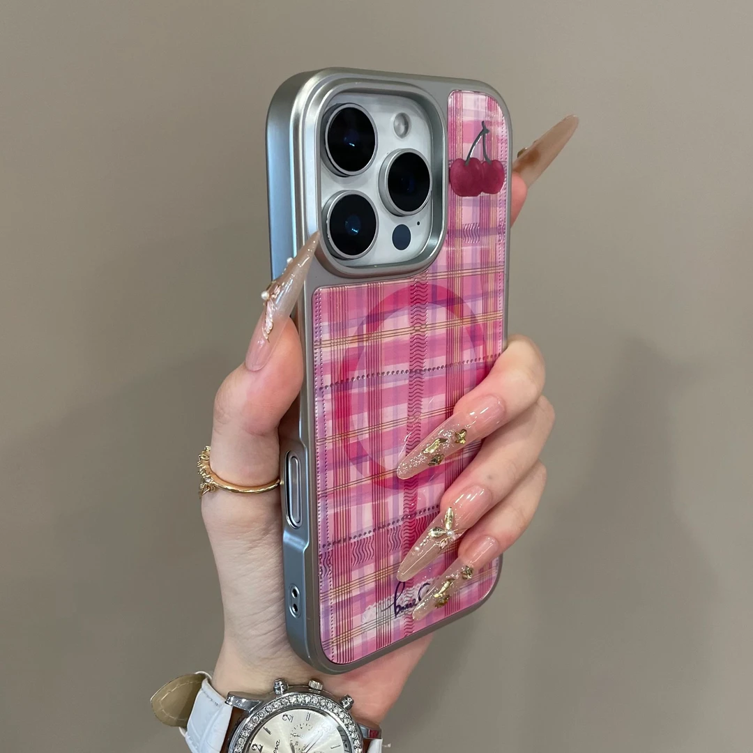 ins复古格纹樱桃星星磁吸适用iPhone17手机壳16高级15pro创意14pm