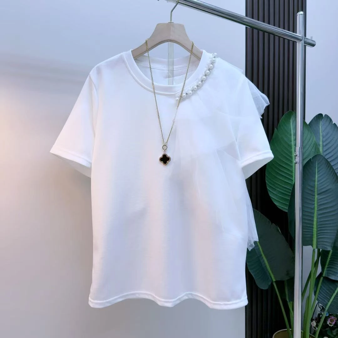 胖mm时尚气质显瘦遮肉减龄百搭韩版2565简约宽松设计感圆领半袖