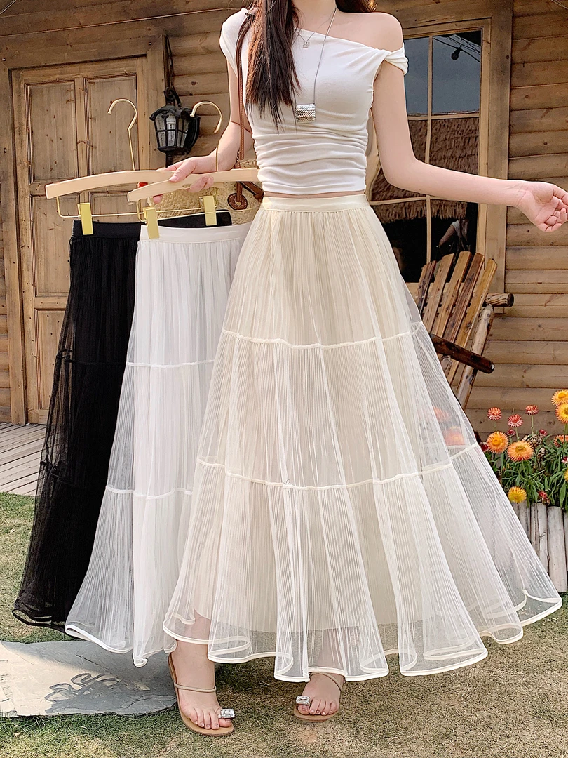 2025夏季新款胖mm大码法式网纱半身裙高腰气质a字蛋糕裙ONL35058