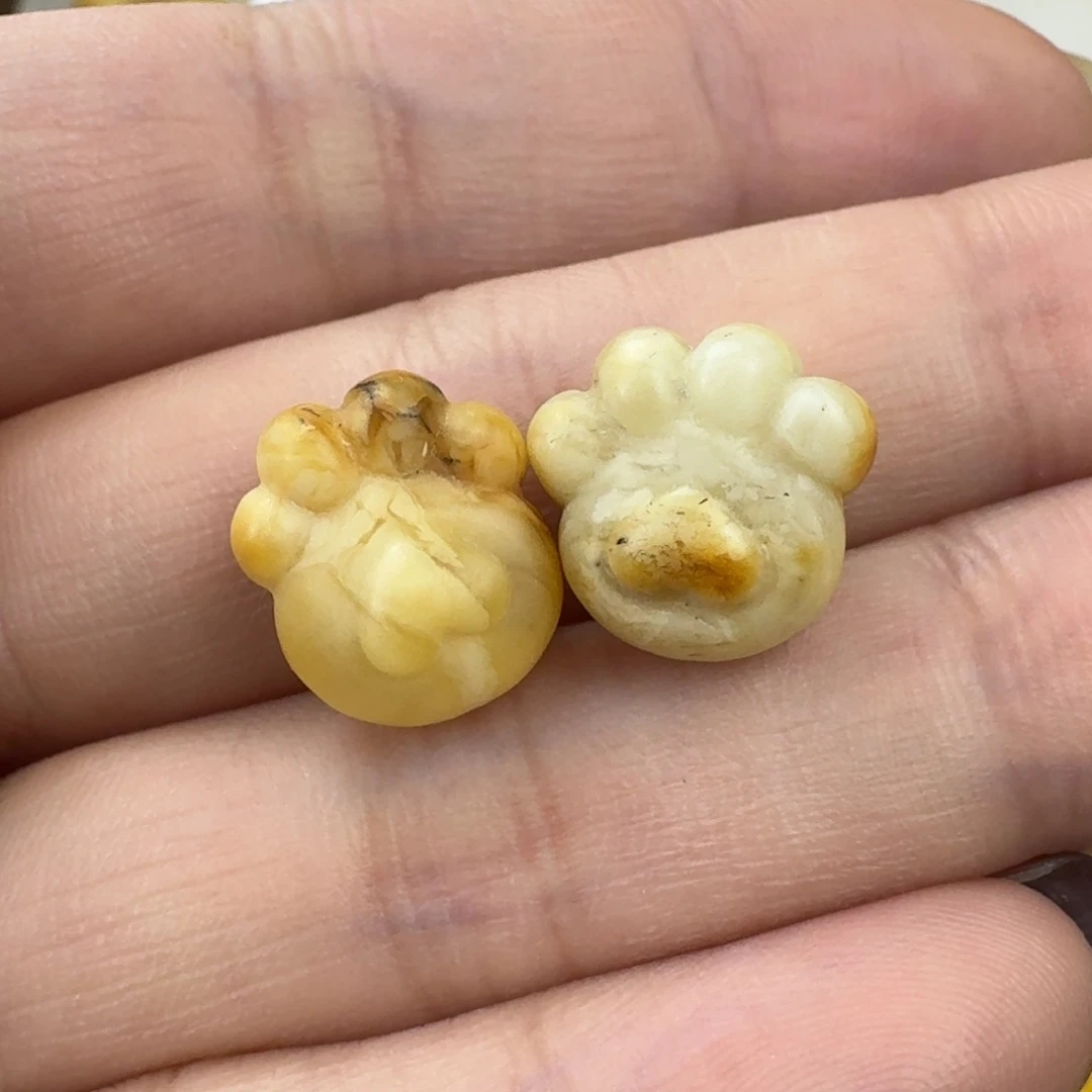 蜜蜡未镶嵌珠宝奇石微粉一对