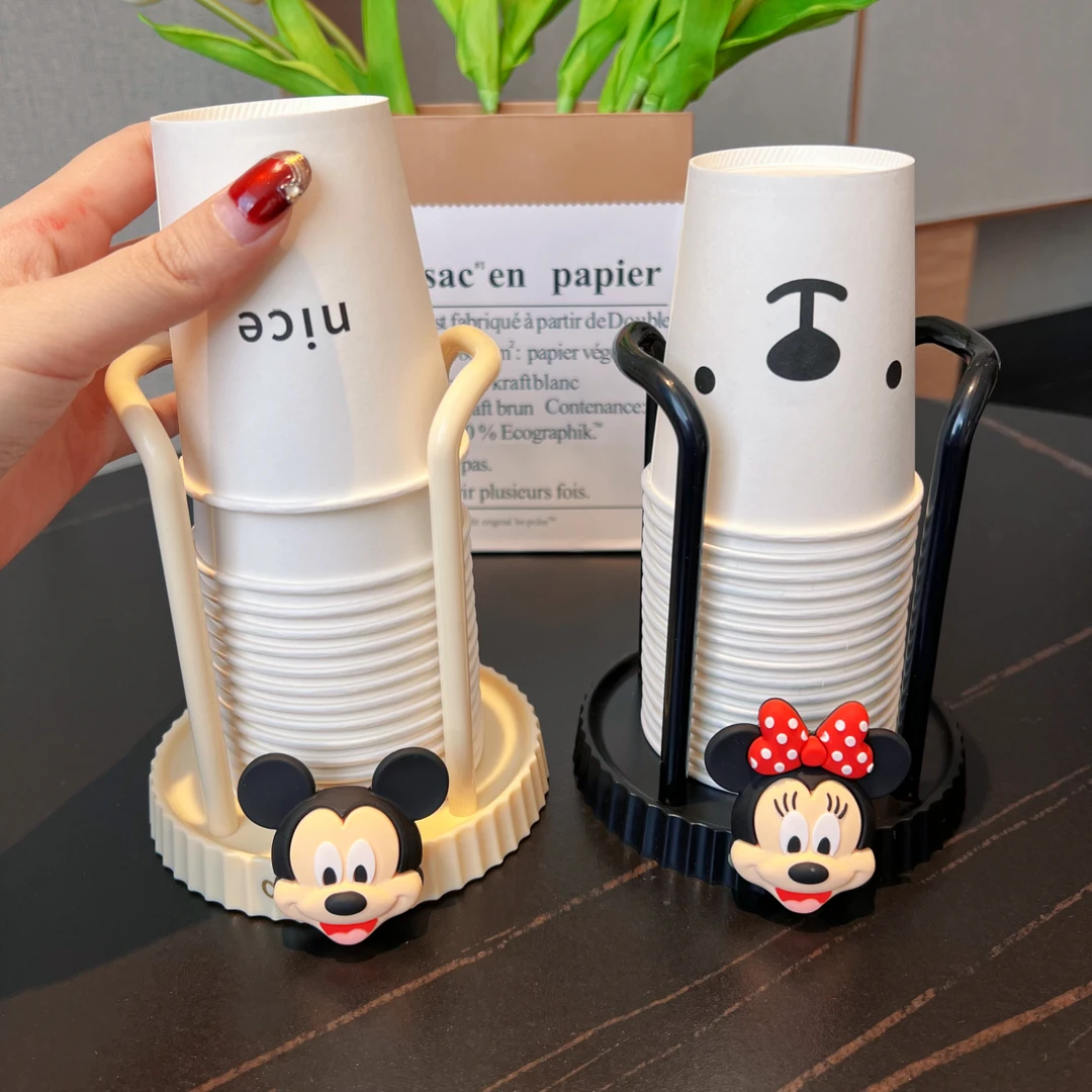 桌面纸杯收纳架家用可爱卡通米奇台面一次性杯子放置取杯器置物架