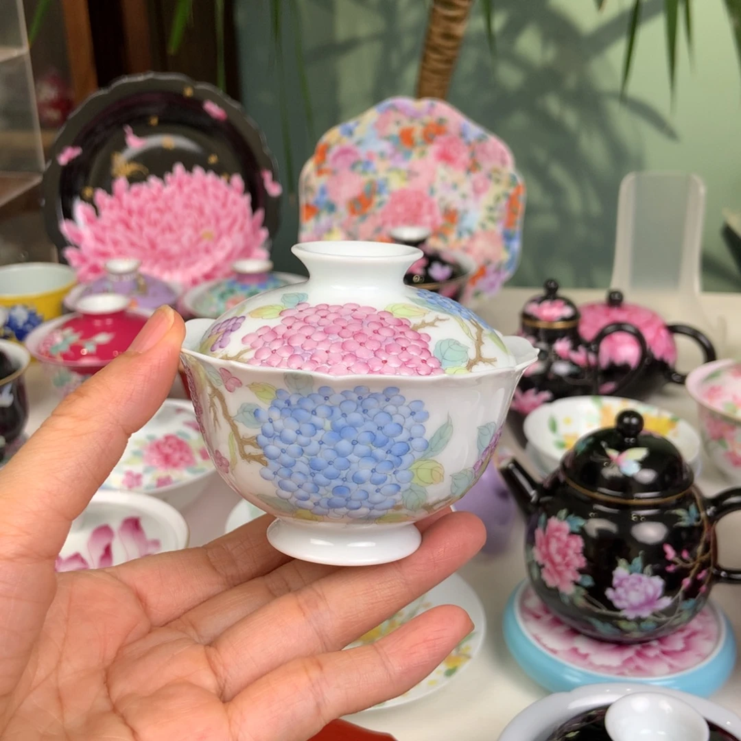绣球花口景德镇手工手绘