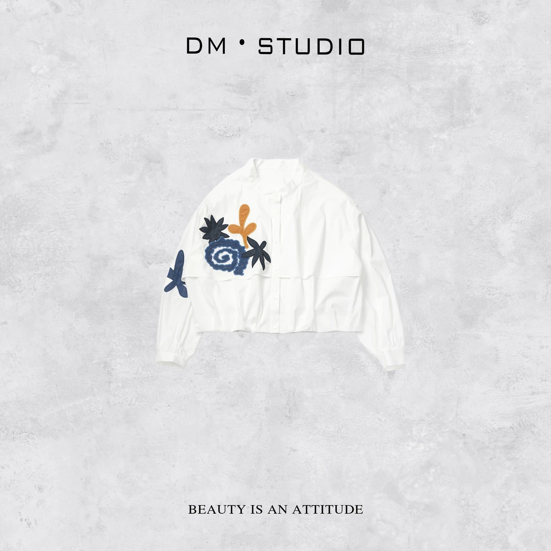 DEDM－DM•STUDIO/减龄时尚气质高级感绣花长袖排扣衬衫（00628C）