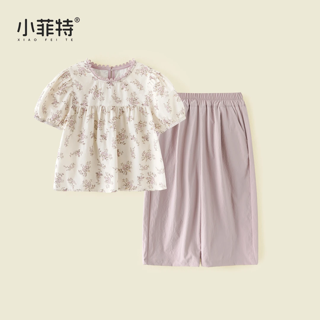 小菲特夏季套装新款女童短袖直筒裤两件套女孩时髦衣服BGTX52182