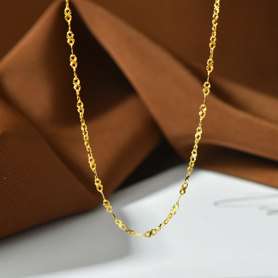 链子足银 【淞湃】足银套链 金色时尚蝴蝶结素链