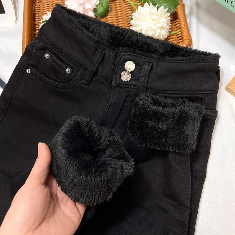 特厚东北棉裤！高腰加绒加厚牛仔裤女冬季新款显瘦羊羔绒小脚靴裤