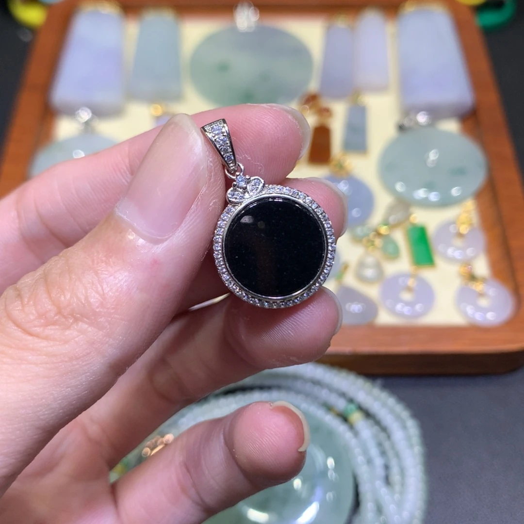 吊坠(不含链)银S925镶嵌翡翠