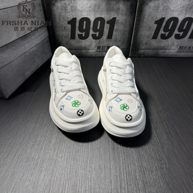 法莎尼亚新款男鞋秋季时尚潮牌百搭潮流运动男士手工车缝线内增高